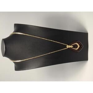 Vtg Avon Tortoiseshell Lucite Necklace 1970 Gold Tone Geometric Pendants & Chain